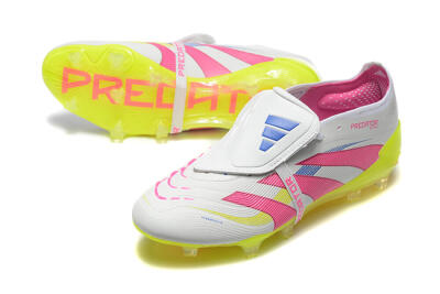 Adidas Predator Elite 25 Foldover Tongue FG Firm Ground Soccer Cleats - White/Pink/Blue/Yellow