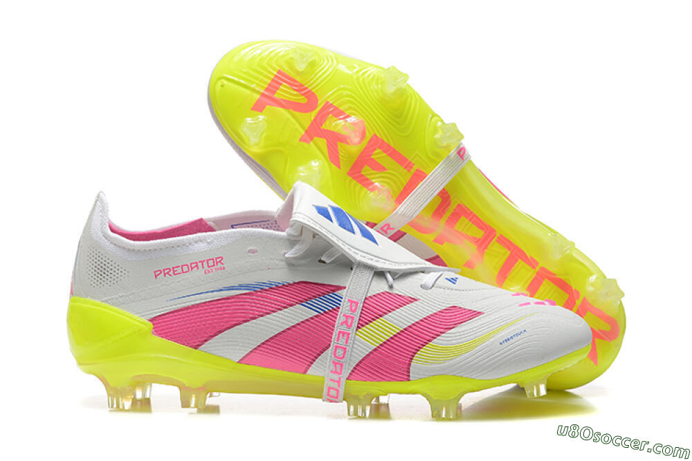 Adidas Predator Elite 25 Foldover Tongue FG Firm Ground Soccer Cleats - White/Pink/Blue/Yellow 1