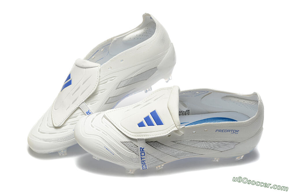 Adidas Predator Elite 25 Foldover Tongue FG Firm Ground Soccer Cleats - Beige/Blue/Silver 6