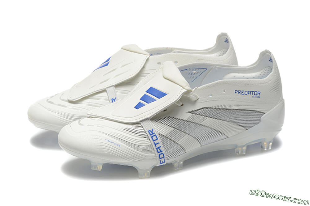 Adidas Predator Elite 25 Foldover Tongue FG Firm Ground Soccer Cleats - Beige/Blue/Silver 5