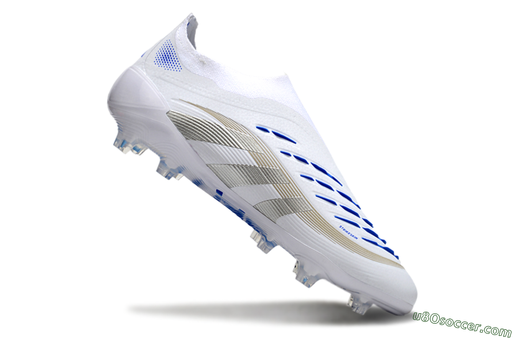 Adidas Predator Laceless Elite 25 FG Firm Ground Soccer Cleats - White/Blue/Silver 4