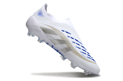 Adidas Predator Laceless Elite 25 FG Firm Ground Soccer Cleats - White/Blue/Silver