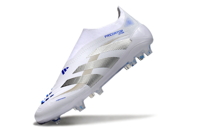 Adidas Predator Laceless Elite 25 FG Firm Ground Soccer Cleats - White/Blue/Silver