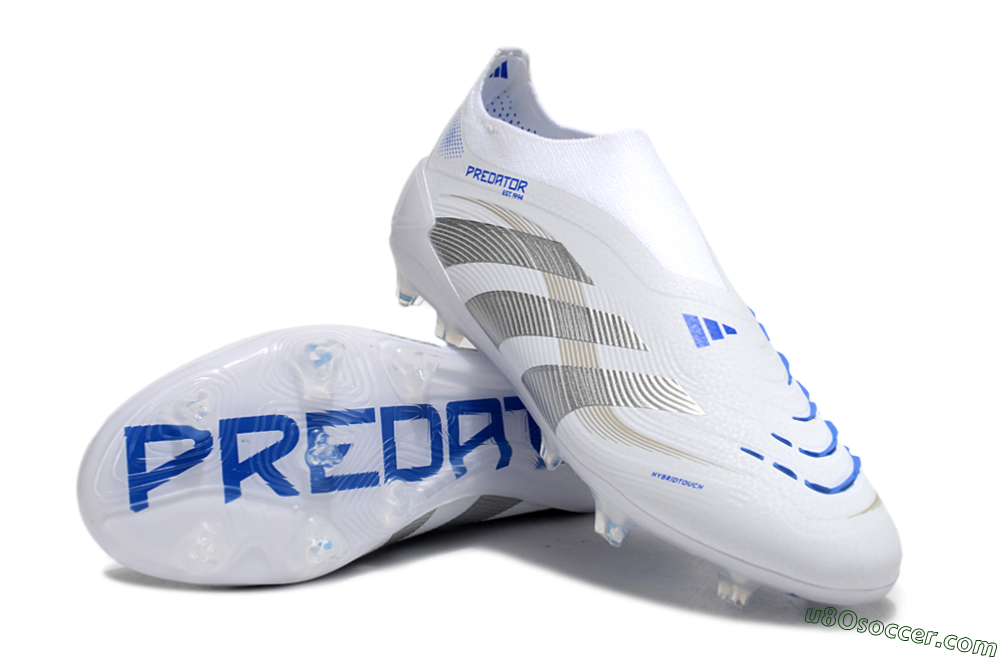 Adidas Predator Laceless Elite 25 FG Firm Ground Soccer Cleats - White/Blue/Silver 3