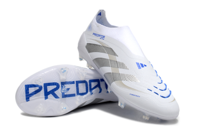 Adidas Predator Laceless Elite 25 FG Firm Ground Soccer Cleats - White/Blue/Silver
