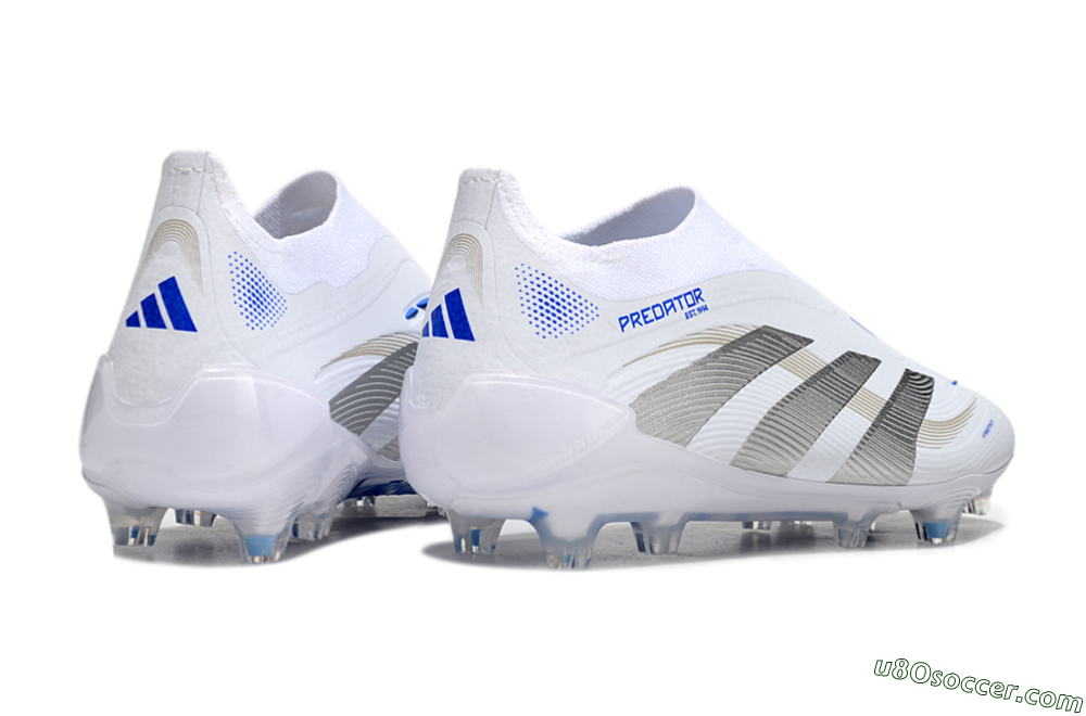 Adidas Predator Laceless Elite 25 FG Firm Ground Soccer Cleats - White/Blue/Silver 6