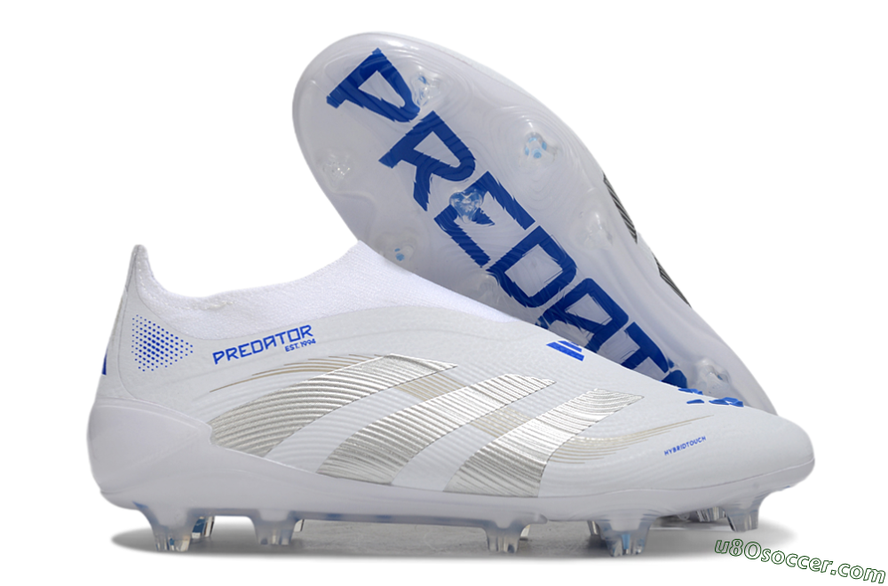 Adidas Predator Laceless Elite 25 FG Firm Ground Soccer Cleats - White/Blue/Silver 1
