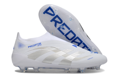 Adidas Predator Laceless Elite 25 FG Firm Ground Soccer Cleats - White/Blue/Silver