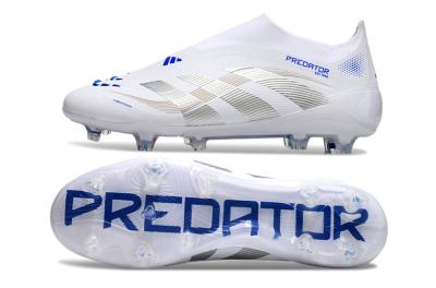 Adidas Predator Laceless Elite 25 FG Firm Ground Soccer Cleats - White/Blue/Silver