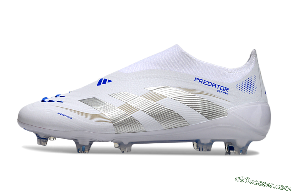 Adidas Predator Laceless Elite 25 FG Firm Ground Soccer Cleats - White/Blue/Silver 2