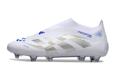 Adidas Predator Laceless Elite 25 FG Firm Ground Soccer Cleats - White/Blue/Silver