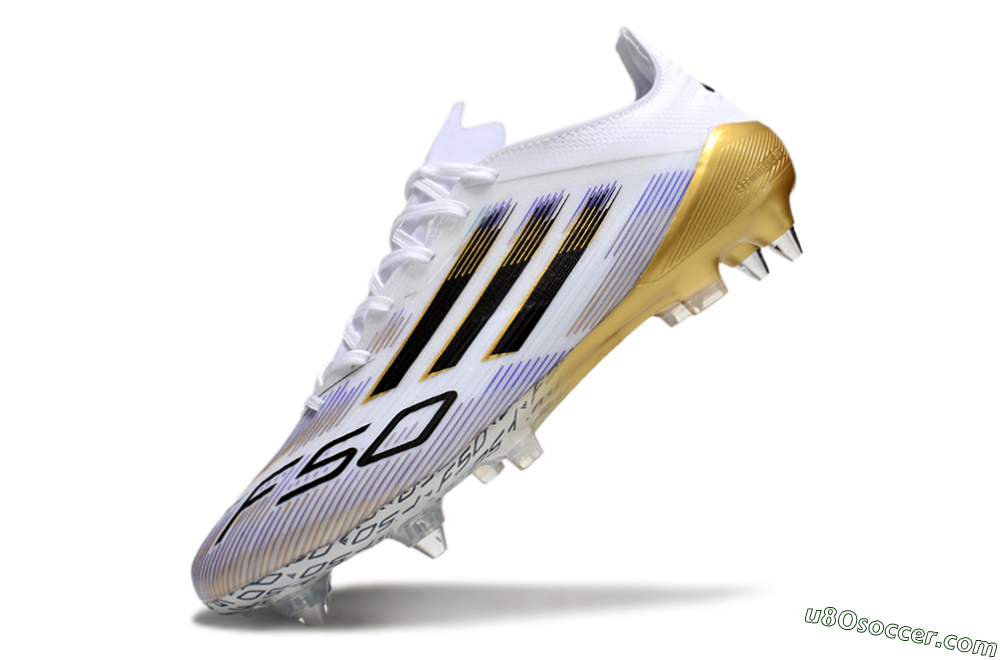 Adidas F50 Elite SG Soft Ground Soccer Cleats - White/Blue/Black/Gold 5