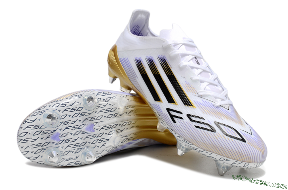Adidas F50 Elite SG Soft Ground Soccer Cleats - White/Blue/Black/Gold 3