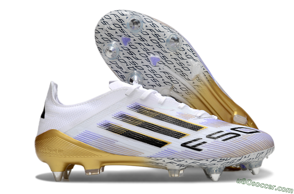Adidas F50 Elite SG Soft Ground Soccer Cleats - White/Blue/Black/Gold 1