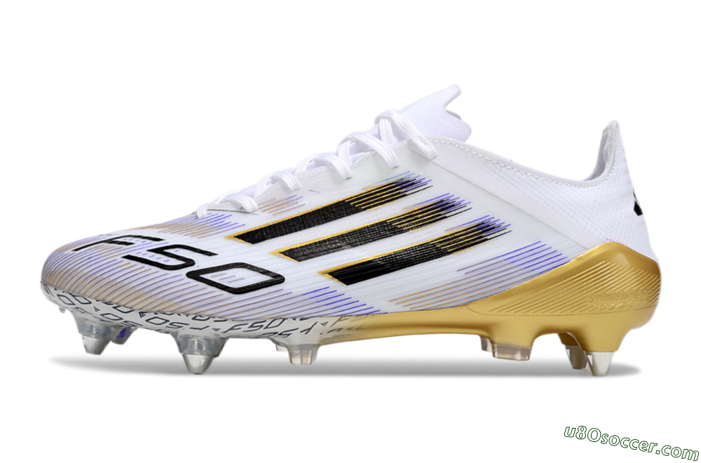 Adidas F50 Elite SG Soft Ground Soccer Cleats - White/Blue/Black/Gold 2