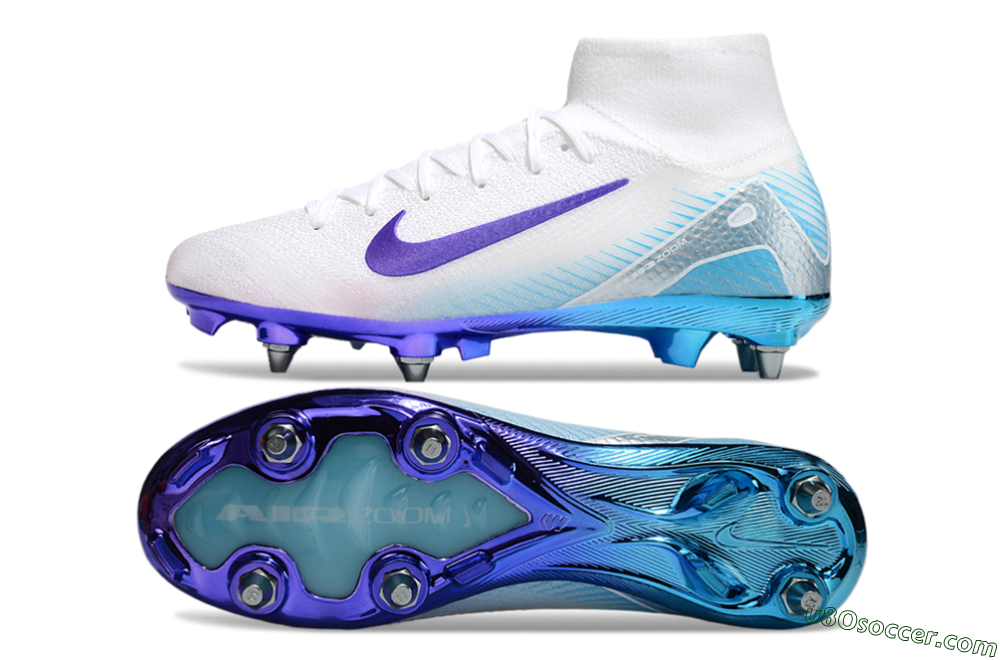 Nike Air Zoom Mercurial Superfly 10 Elite SG Soft Ground Soccer Cleats - White/Purple/Jade 0