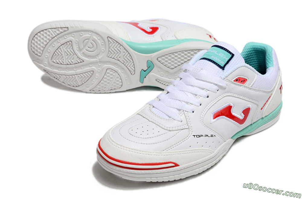 Joma Top Flex IC Indoor & Futsal Soccer Shoes - White/Red/Jade 3