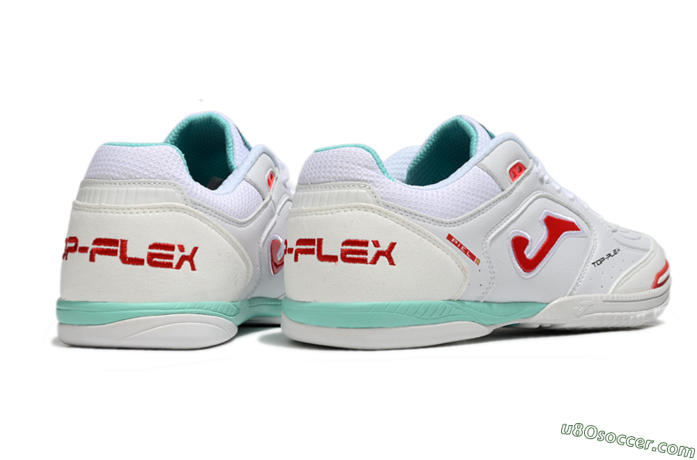 Joma Top Flex IC Indoor & Futsal Soccer Shoes - White/Red/Jade 6
