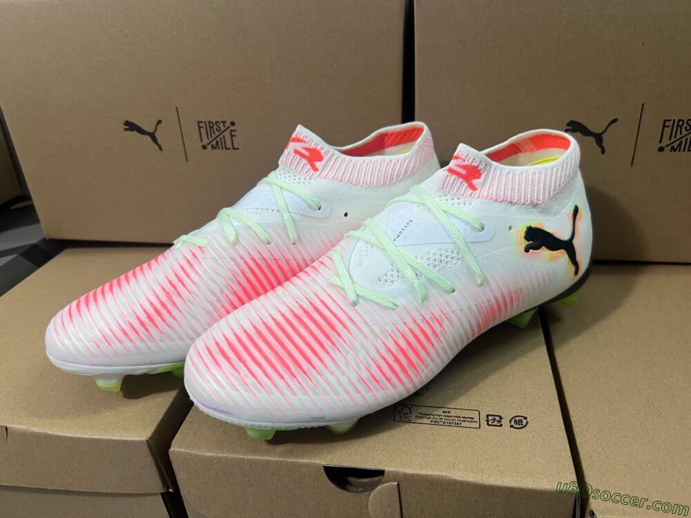 Puma Future 8 Ultimate FG Firm Ground Soccer Cleats - White/Red/Yellow