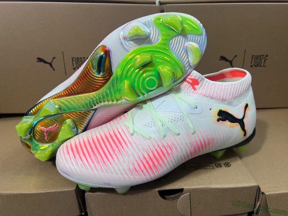 Puma Future 8 Ultimate FG Firm Ground Soccer Cleats - White/Red/Yellow
