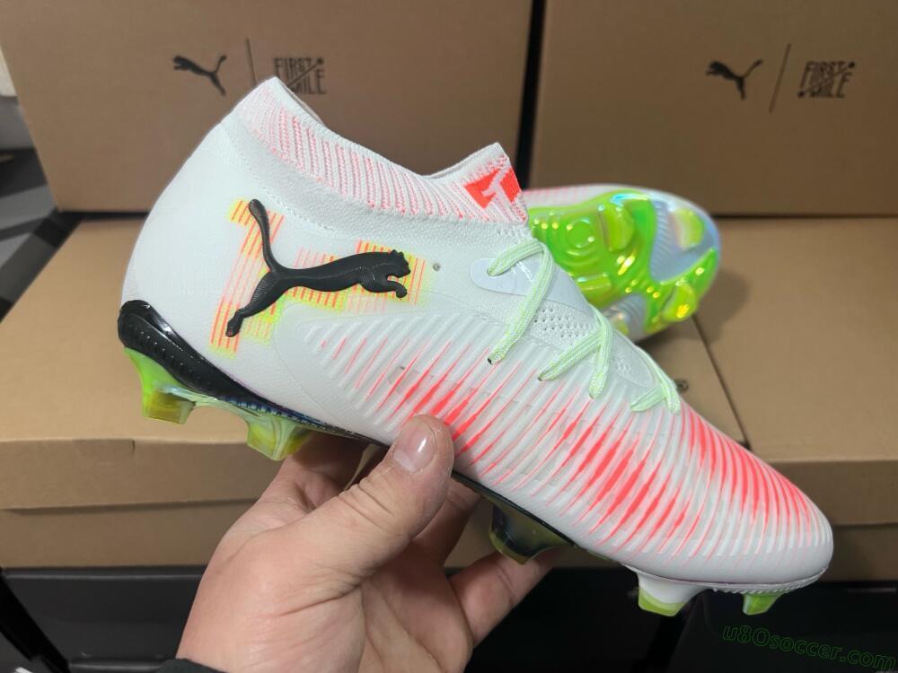 Puma Future 8 Ultimate FG Firm Ground Soccer Cleats - White/Red/Yellow