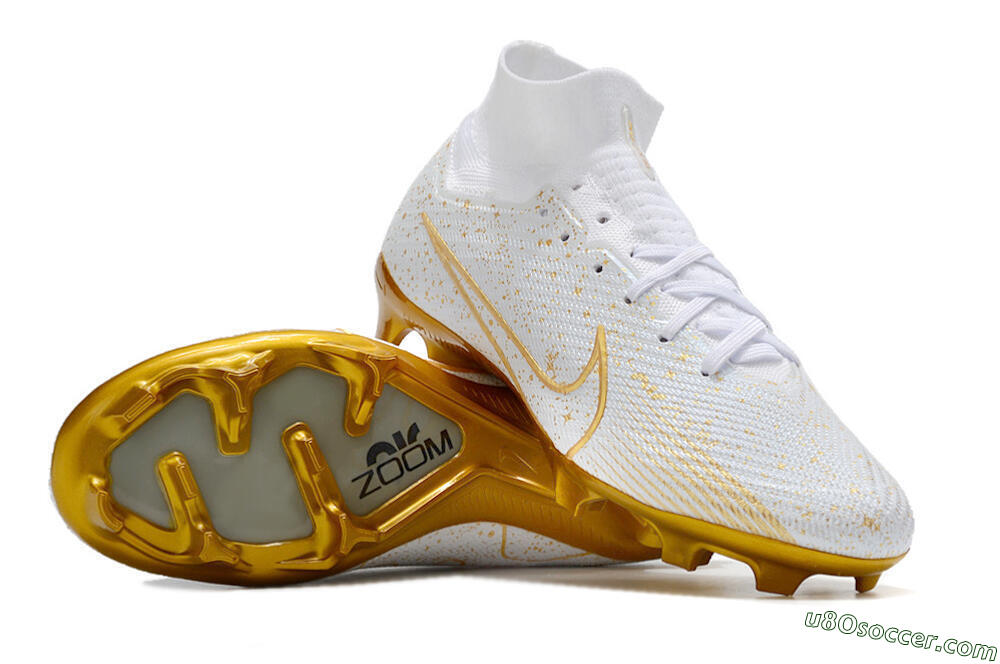 Nike Air Zoom Mercurial Superfly 9 Elite FG Firm Ground Soccer Cleats - White/Gold 0