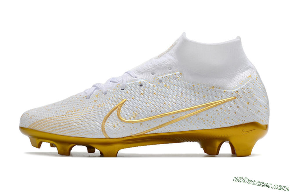 Nike Air Zoom Mercurial Superfly 9 Elite FG Firm Ground Soccer Cleats - White/Gold 2