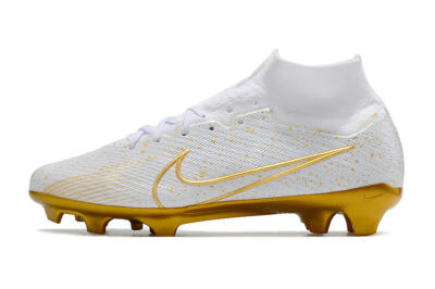 Nike Air Zoom Mercurial Superfly 9 Elite FG Firm Ground Soccer Cleats - White/Gold