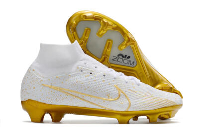 Nike Air Zoom Mercurial Superfly 9 Elite FG Firm Ground Soccer Cleats - White/Gold