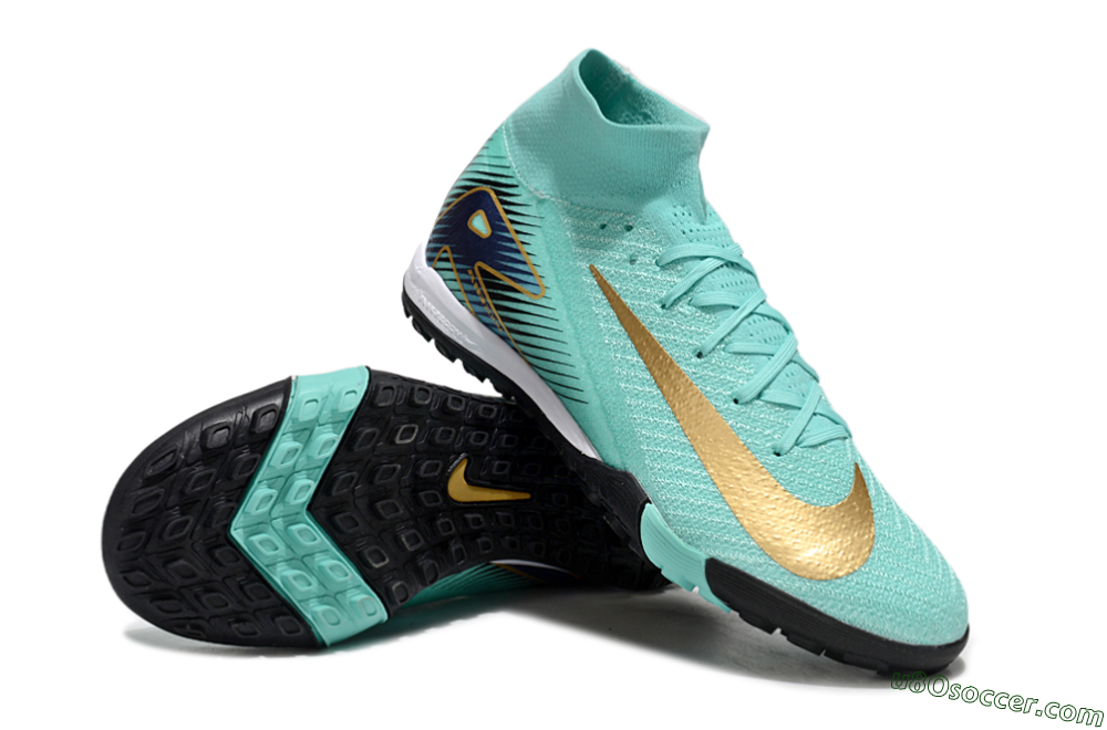 Nike Air Zoom Mercurial Superfly 10 Elite TF Artificial Turf Soccer Shoes - Jade/Gold/Blue 3