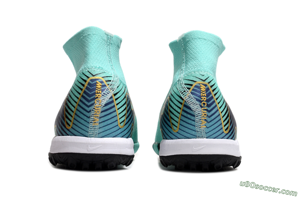 Nike Air Zoom Mercurial Superfly 10 Elite TF Artificial Turf Soccer Shoes - Jade/Gold/Blue 5