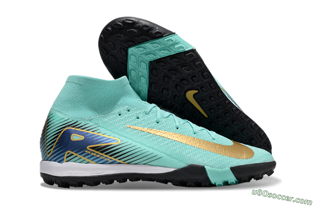 Nike Air Zoom Mercurial Superfly 10 Elite TF Artificial Turf Soccer Shoes - Jade/Gold/Blue 1