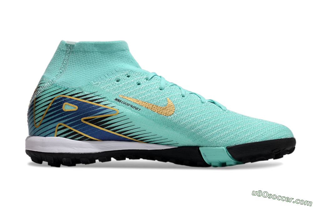 Nike Air Zoom Mercurial Superfly 10 Elite TF Artificial Turf Soccer Shoes - Jade/Gold/Blue 7