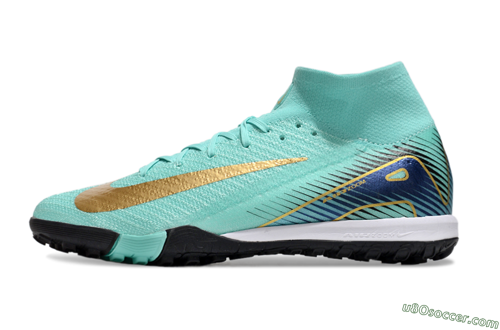 Nike Air Zoom Mercurial Superfly 10 Elite TF Artificial Turf Soccer Shoes - Jade/Gold/Blue 2