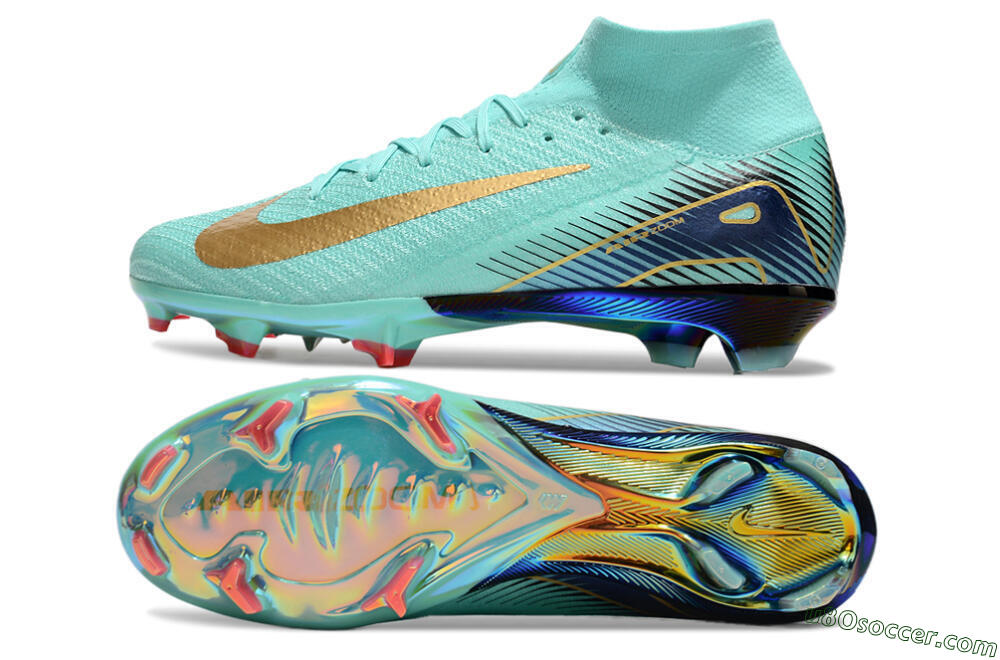 Nike Air Zoom Mercurial Superfly 10 Elite FG Firm Ground Soccer Cleats - Jade/Gold/Blue 0