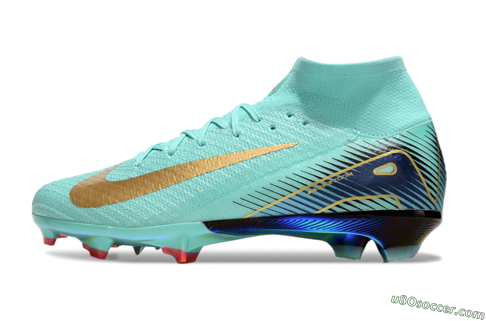 Nike Air Zoom Mercurial Superfly 10 Elite FG Firm Ground Soccer Cleats - Jade/Gold/Blue 2