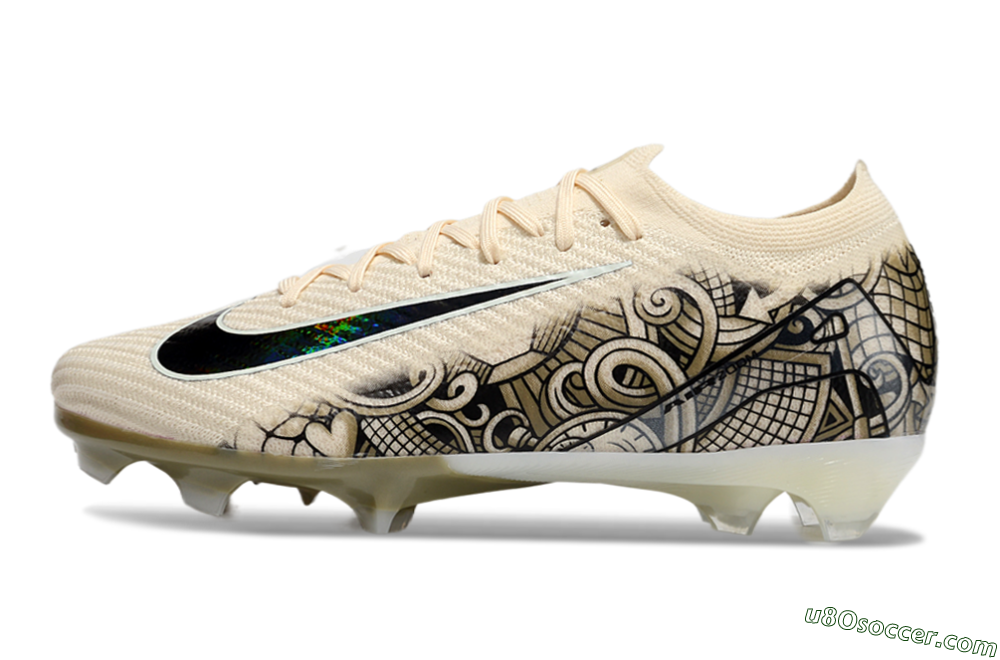 Nike Air Zoom Mercurial Vapor 16 Elite FG Firm Ground Soccer Cleats - Beige/Black/White 2
