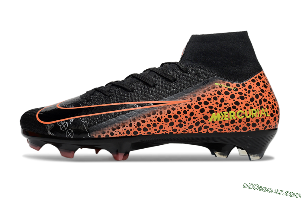 Nike Air Zoom Mercurial Superfly 10 Elite FG Firm Ground Soccer Cleats - Black/Orange/Leopard 2