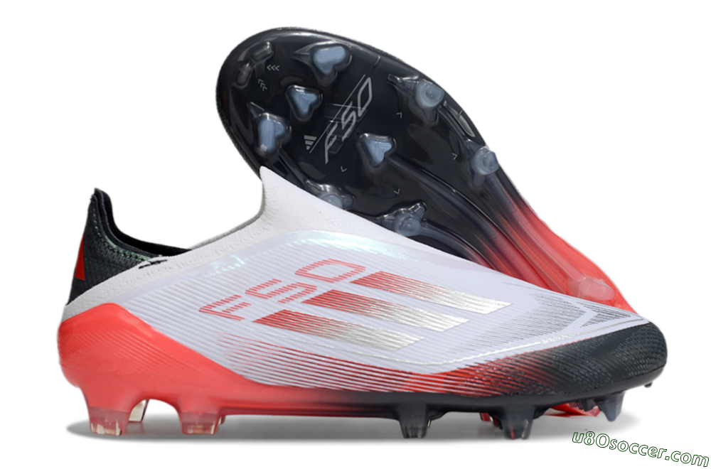 Adidas F50 Elite Laceless FG Firm Ground Soccer Cleats - White/Silver/Red/Black 1