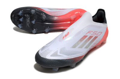 Adidas F50 Elite Laceless FG Firm Ground Soccer Cleats - White/Silver/Red/Black
