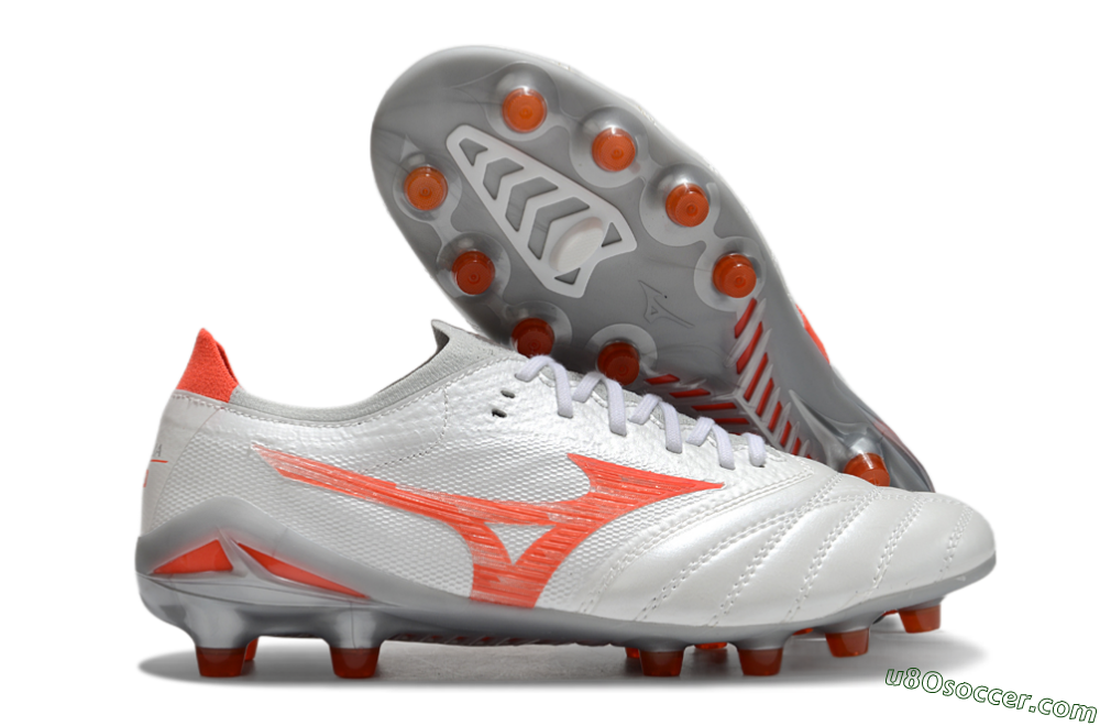 Mizuno Morelia Neo 4 Bate FG Firm Ground Soccer Cleats - White/Red/Grey 1