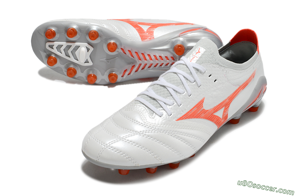 Mizuno Morelia Neo 4 Bate FG Firm Ground Soccer Cleats - White/Red/Grey 3
