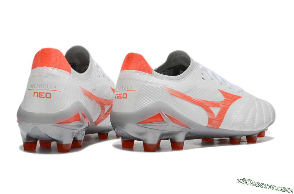 Mizuno Morelia Neo 4 Bate FG Firm Ground Soccer Cleats - White/Red/Grey 6