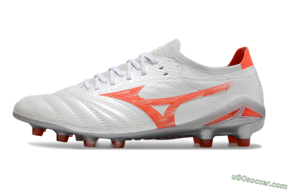 Mizuno Morelia Neo 4 Bate FG Firm Ground Soccer Cleats - White/Red/Grey 2