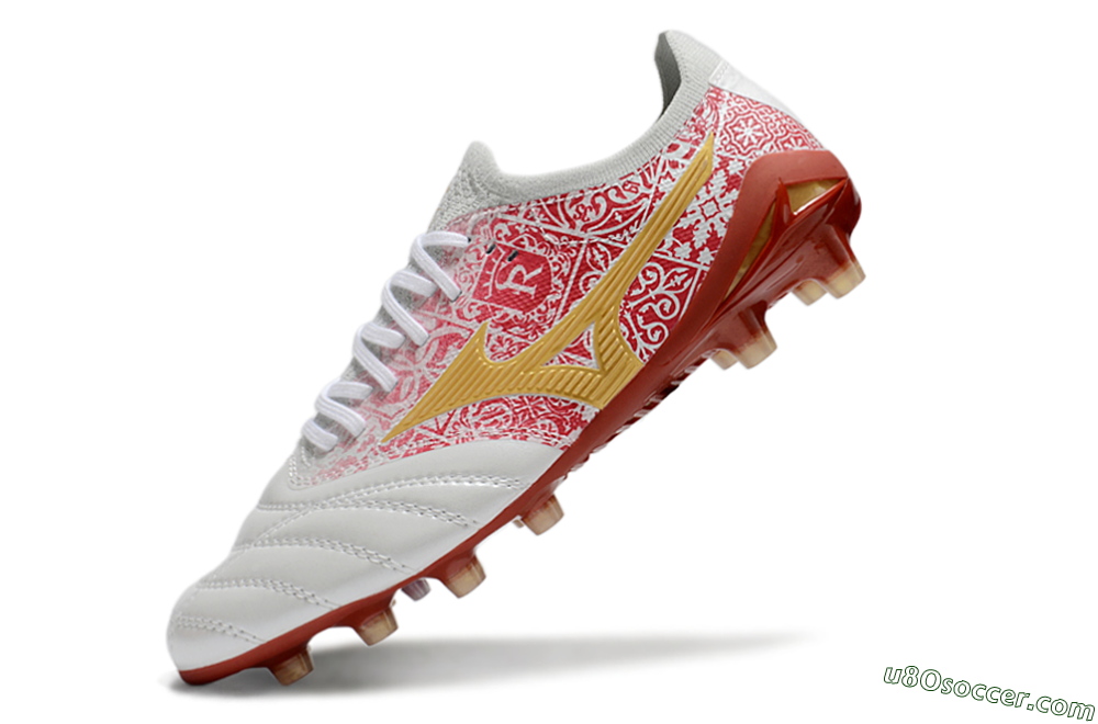 Mizuno Morelia Neo 4 Bate FG Firm Ground Soccer Cleats - White/Red/Yellow 5