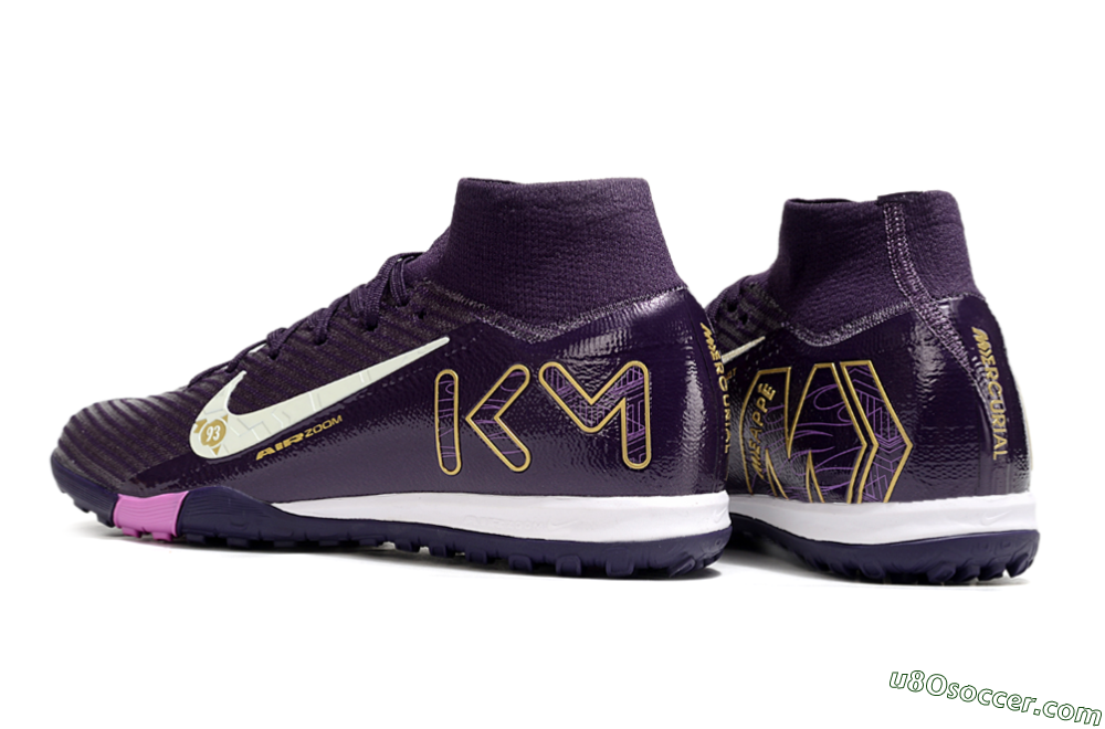 Nike Air Zoom Mercurial Superfly 10 Elite TF Artificial Turf Soccer Shoes - Purple/White/Gold 5