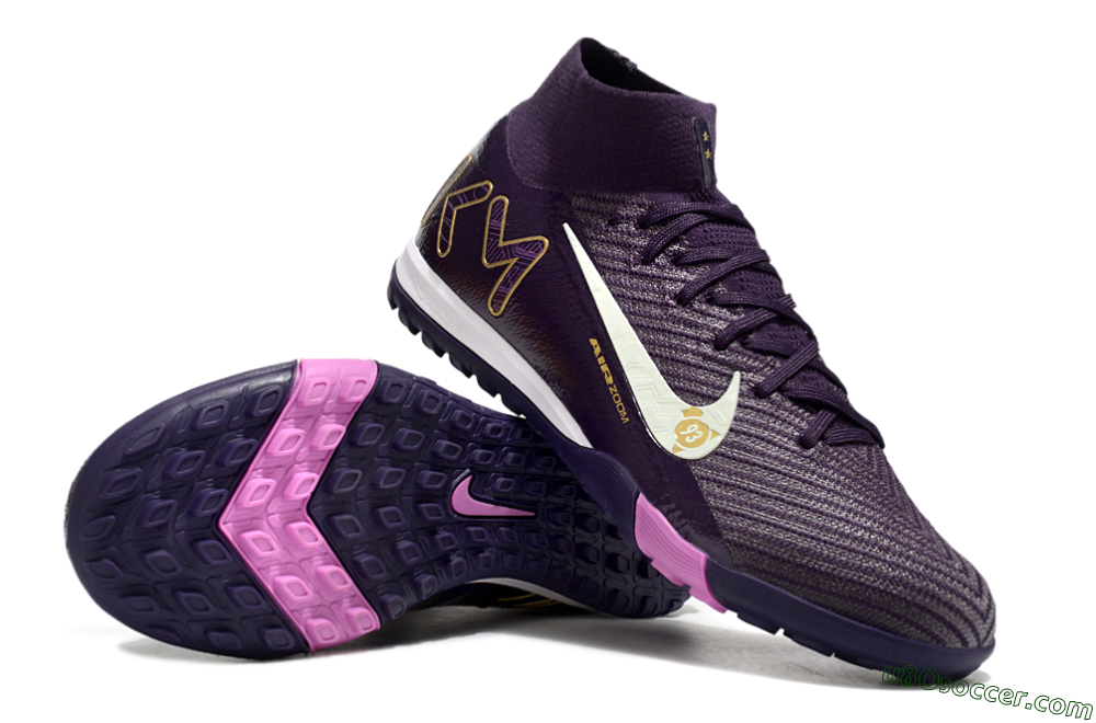 Nike Air Zoom Mercurial Superfly 10 Elite TF Artificial Turf Soccer Shoes - Purple/White/Gold 0