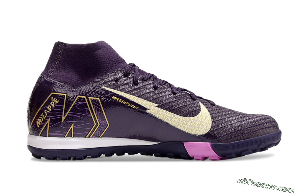Nike Air Zoom Mercurial Superfly 10 Elite TF Artificial Turf Soccer Shoes - Purple/White/Gold 4