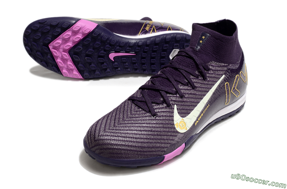 Nike Air Zoom Mercurial Superfly 10 Elite TF Artificial Turf Soccer Shoes - Purple/White/Gold 3