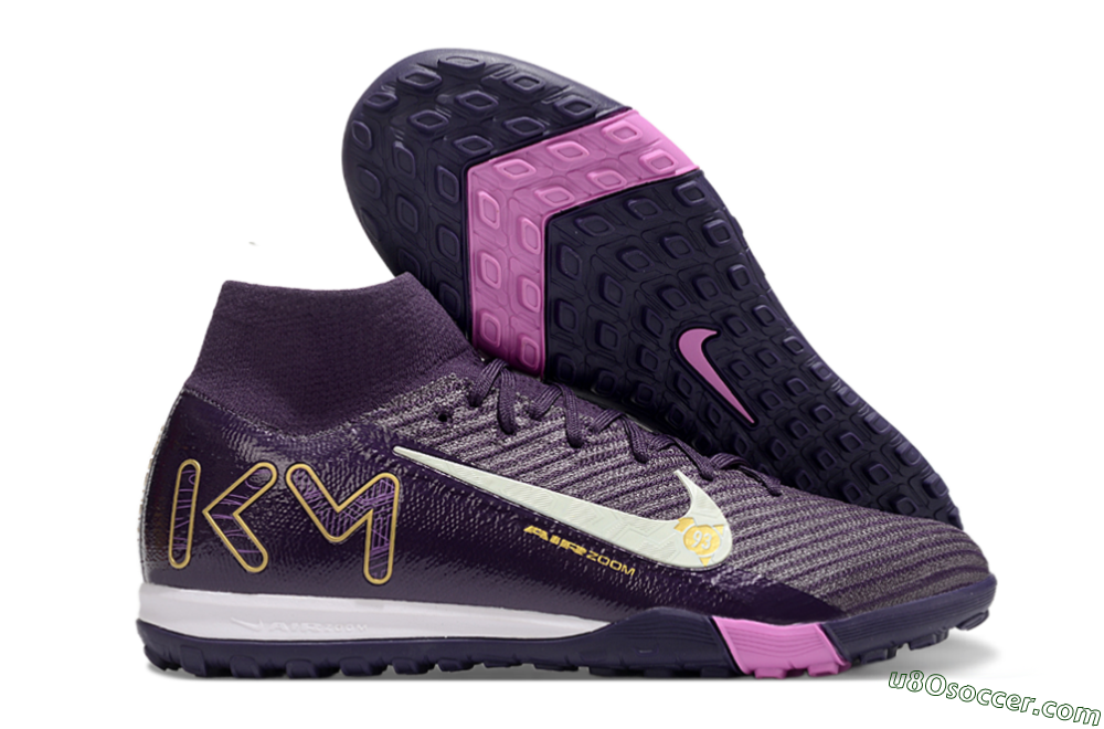 Nike Air Zoom Mercurial Superfly 10 Elite TF Artificial Turf Soccer Shoes - Purple/White/Gold 1